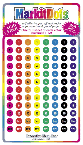 Medium Numbered 1-120 Mixed Color Dots