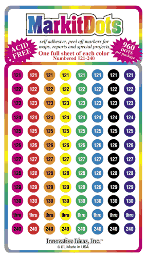 Medium Numbered 121-240 Mixed Color Dots
