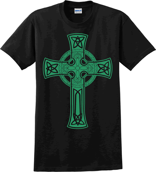 Celtic Cross (black w/green) Adult T-Shirts